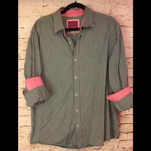 PARK WEST Button Down Shirt Gingham Black white XL